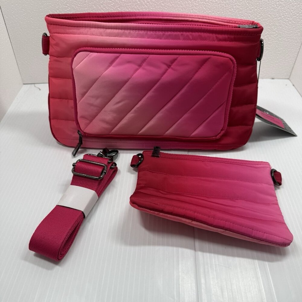 Think Royln Pink Quilted Crossbody Puffer Bag Travel Nylon NWT Strap - Picture 2 of 6